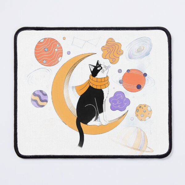 Item preview, Tuxedo Cat on Crescent Moon in Whimsical Space designed and sold by DariaOltes.