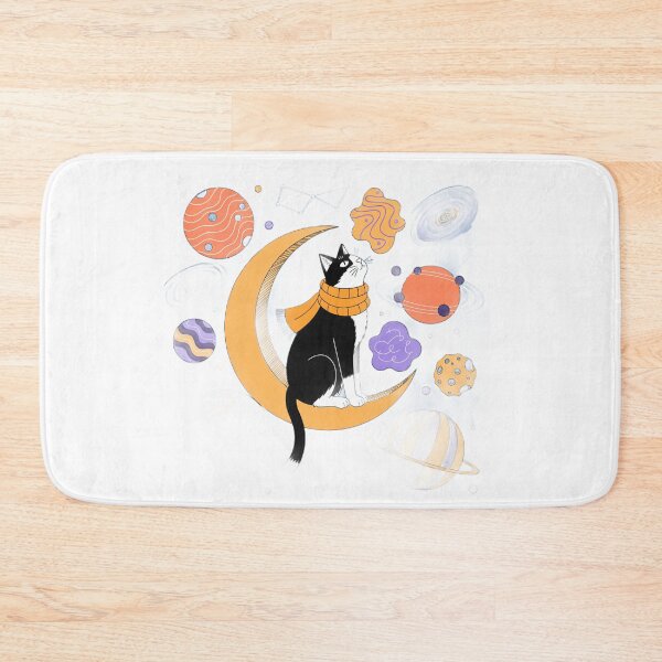 Item preview, Tuxedo Cat on Crescent Moon in Whimsical Space designed and sold by DariaOltes.