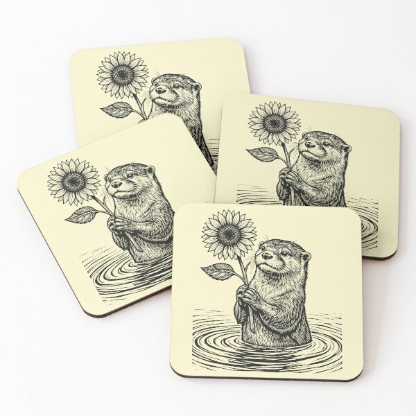 Item preview, Otter Sunflower Linocut Cute Animal Lover Nature  designed and sold by Y-Vibes.