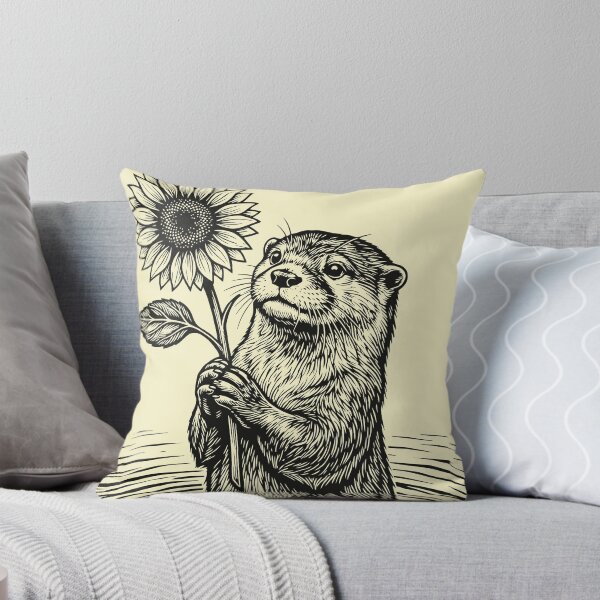 Item preview, Otter Sunflower Linocut Cute Animal Lover Nature  designed and sold by Y-Vibes.
