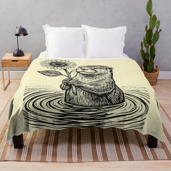 Item preview, Otter Sunflower Linocut Cute Animal Lover Nature  designed and sold by Y-Vibes.