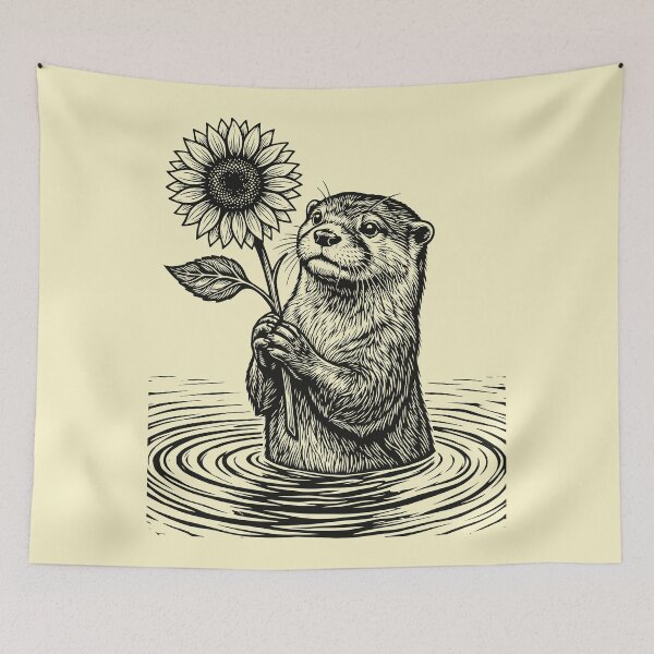 Item preview, Otter Sunflower Linocut Cute Animal Lover Nature  designed and sold by Y-Vibes.