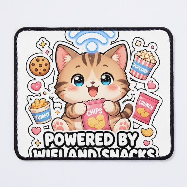 Item preview, Powered By Wifi And Snacks Funny Cat Meme Sticker designed and sold by MoodyMeows.