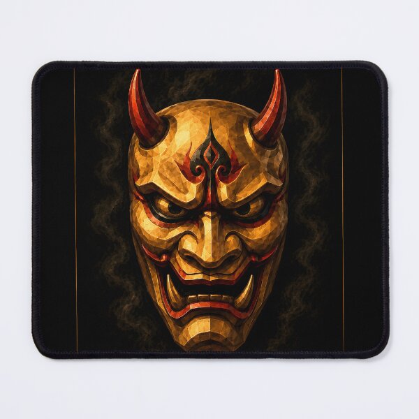Item preview, Golden Oni Mask Japanese Demon Low Poly Art designed and sold by bellaever.