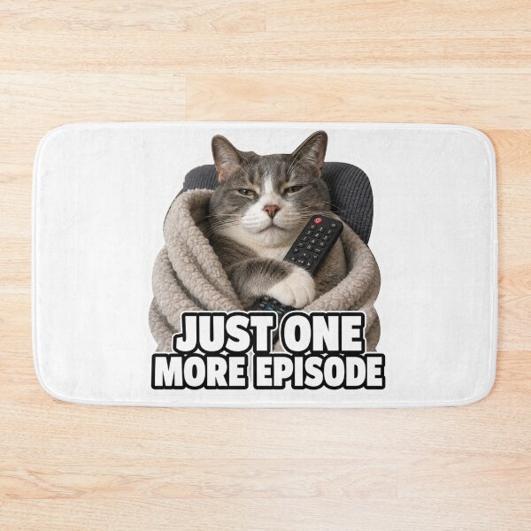 Item preview, Just One More Episode Funny Lazy Cat Meme TV designed and sold by MoodyMeows.