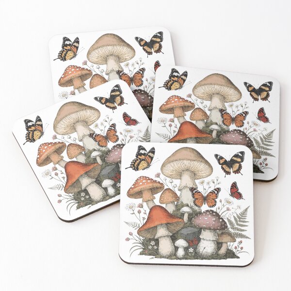 Item preview, Woodland Mushrooms and Monarch Butterflies Botanical Illustration designed and sold by DariaOltes.