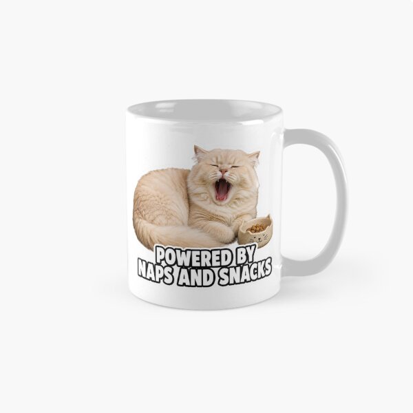Artikelvorschau, Powered By Naps And Snacks Funny Lazy Cat Meme entworfen und verkauft von MoodyMeows.