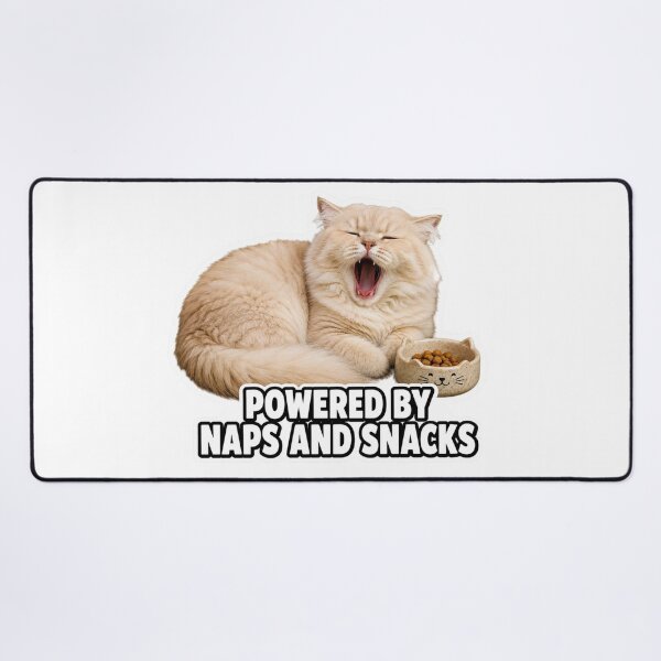 Item preview, Powered By Naps And Snacks Funny Lazy Cat Meme designed and sold by MoodyMeows.