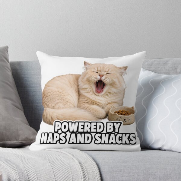 Item preview, Powered By Naps And Snacks Funny Lazy Cat Meme designed and sold by MoodyMeows.