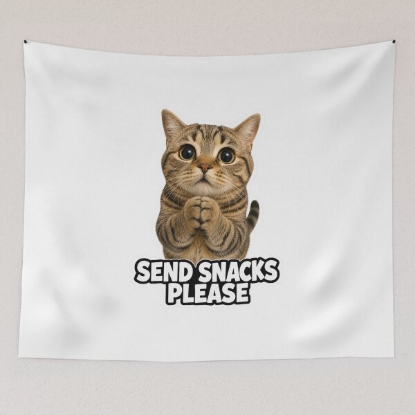 Item preview, Send Snacks Please Funny Cute Begging Cat Meme designed and sold by MoodyMeows.