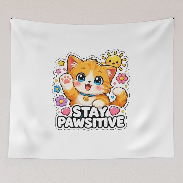 Item preview, Stay Pawsitive Cute Kawaii Cat Positive Vibes designed and sold by MoodyMeows.