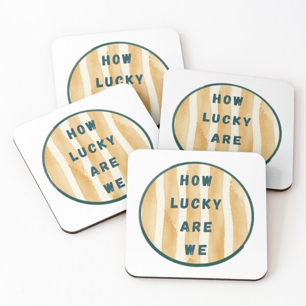 Item preview, How Lucky Are We Sticker | Gratitude Quote | Watercolor Stripe Aesthetic Vinyl Decal designed and sold by sophiebeckham13.
