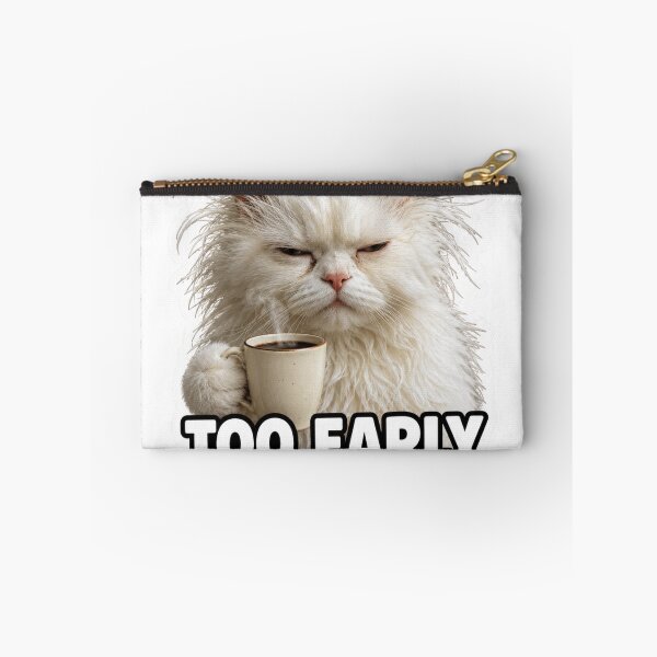 Item preview, Too Early For This Funny Grumpy Morning Cat Meme designed and sold by MoodyMeows.