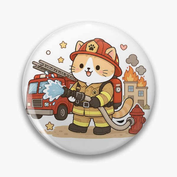 Item preview, Cute Firefighter Cat Kawaii Ginger Kitty Fireman Hero Illustration designed and sold by NoopnyangStudio.