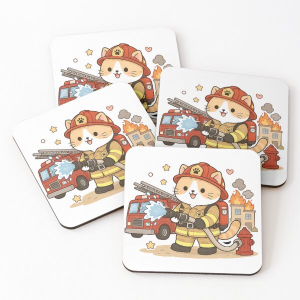 Item preview, Cute Firefighter Cat Kawaii Ginger Kitty Fireman Hero Illustration designed and sold by NoopnyangStudio.