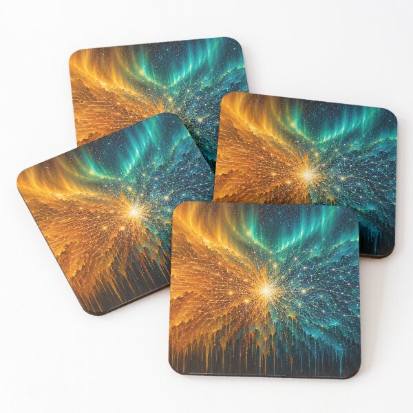 Item preview, Abstract Tiger Wolf Fusion Wall Art Teal Amber Circuit Galaxy Print NeoTigLuna designed and sold by NeoTigLuna.