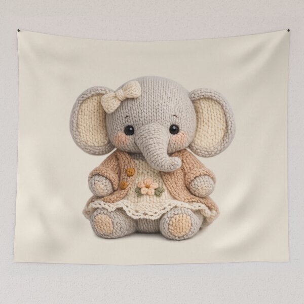 Item preview, Cute Knitted Elephant Plush | Kawaii Cottagecore Woodland Animal Art designed and sold by PopCulturePixel.