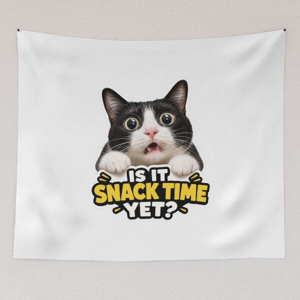Item preview, Is It Snack Time Yet Funny Shocked Cat Meme designed and sold by MoodyMeows.