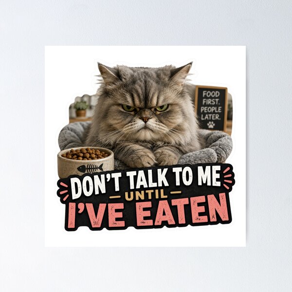 Artikelvorschau, Dont Talk To Me Until Ive Eaten Funny Cat Meme entworfen und verkauft von MoodyMeows.