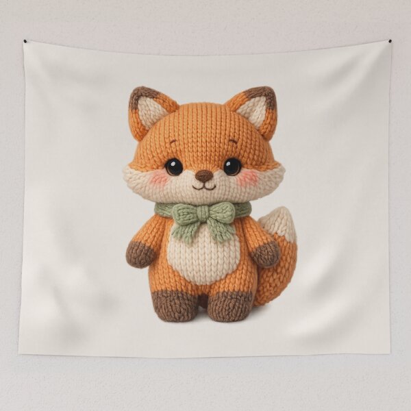 Item preview, Cute Knitted Fox Plush | Kawaii Cottagecore Woodland Animal Art designed and sold by PopCulturePixel.