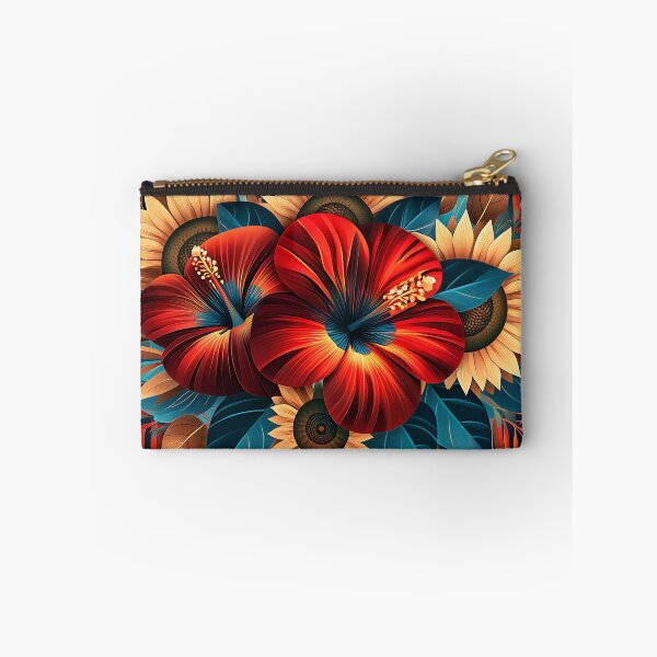 Artikelvorschau, Illustration einer Blumenlandschaft mit rotem Hibiskus und Sonnenblumen entworfen und verkauft von Boddicca.
