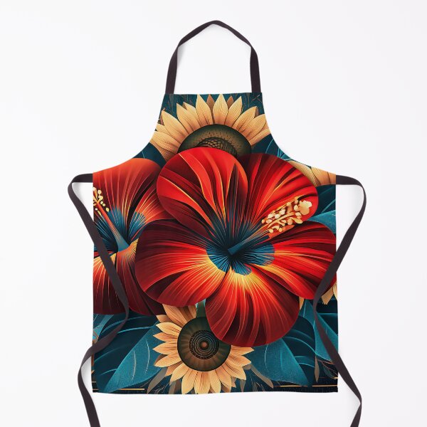 Item preview, Red Hibiscus and Sunflowers Floral Landscape Illustration designed and sold by Boddicca.
