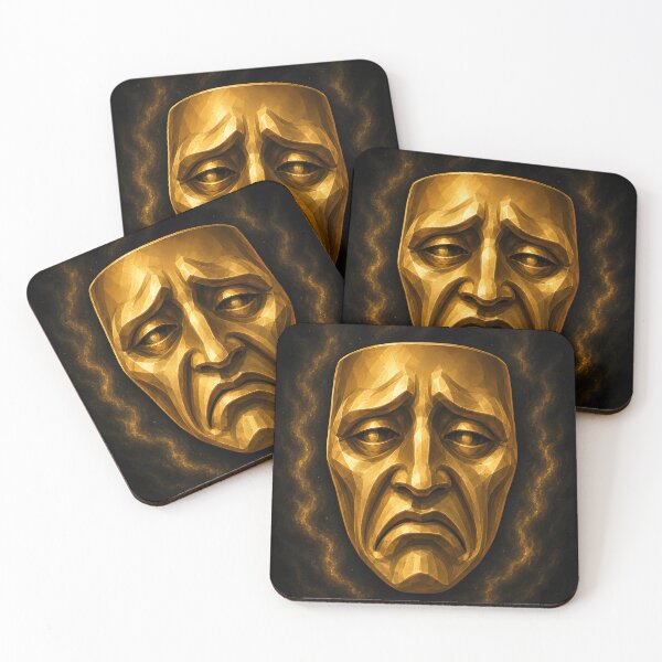 Artikelvorschau, Goldene Tragödien-Theatermaske, geometrische Kunst entworfen und verkauft von bellaever.