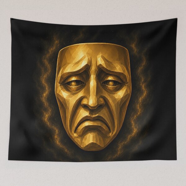 Item preview, Golden Tragedy Theater Mask Geometric Art designed and sold by bellaever.