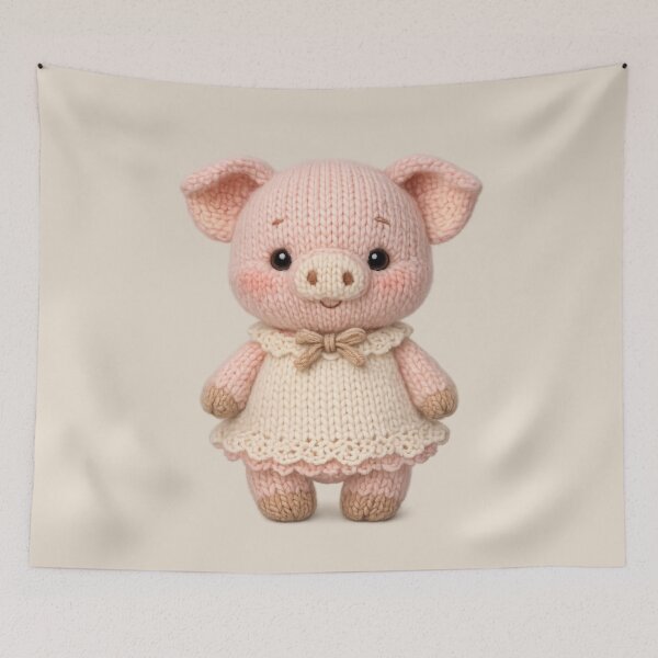 Item preview, Cute Knitted Piglet Plush | Kawaii Handmade Crochet Cottagecore designed and sold by Moons Studio.