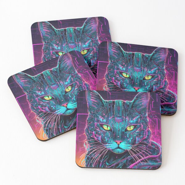Item preview, Cybernetic Neon Cat - Synthwave Gaze designed and sold by PrismArtStore.