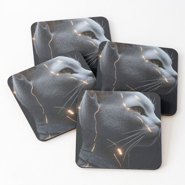 Item preview, Chartreux cat luminous cyber feline sleek silver guardian designed and sold by mildaclairmo.