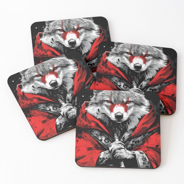 Item preview, Coyote Crimson Warrior Wild Animal Red Cloak Samurai designed and sold by earlobejerk.