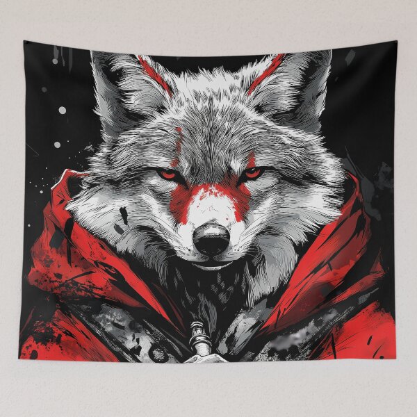 Item preview, Coyote Crimson Warrior Wild Animal Red Cloak Samurai designed and sold by earlobejerk.