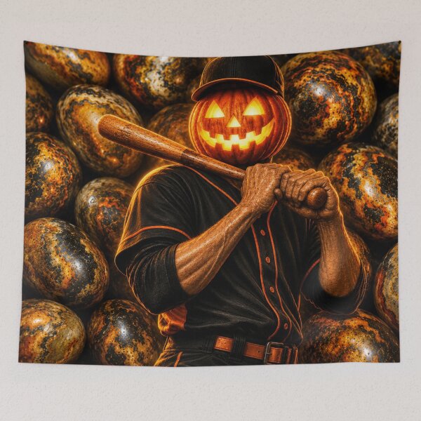 Item preview, Headless Horseman Baseball Legend – Gothic Halloween Sports Art designed and sold by TheHorsemanRidesAgain.