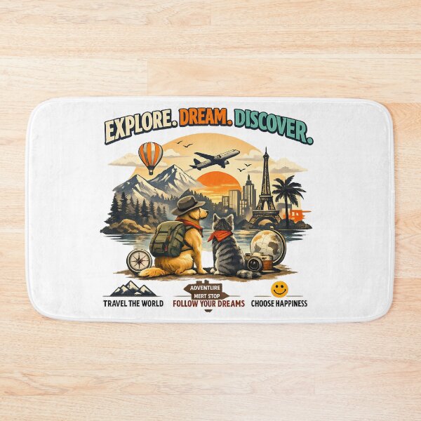 Item preview, Explore Dream Discover - Traveling Dog and Cat Adventure Sunset Art designed and sold by Ruyugu.
