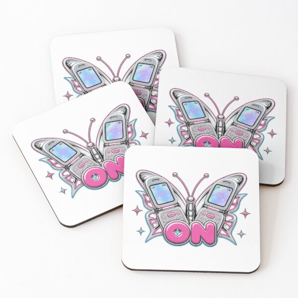 Item preview, Y2K Chrome Metallic Butterfly Flip Phone Wings Baby Tee - Holographic 'ON' Logo designed and sold by The Curio Cabinet.