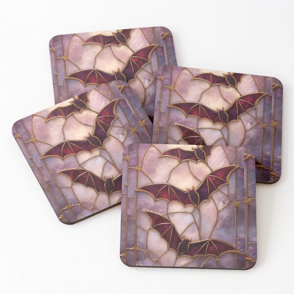 Item preview, Golden bats in magical purple Gothic stained glass designed and sold by BriSher.