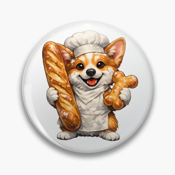Item preview, Happy Corgi Baker Holding Giant Baguette & Bone Bread Premium Illustration designed and sold by builtforyou.