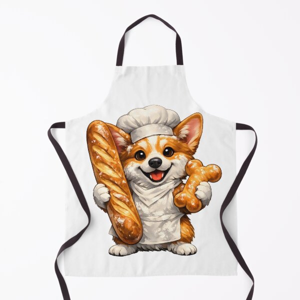 Item preview, Happy Corgi Baker Holding Giant Baguette & Bone Bread Premium Illustration designed and sold by builtforyou.