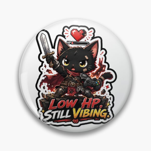Item preview, Low HP, Still Vibing - Gamer Cat Sticker designed and sold by Anime Junkiez.