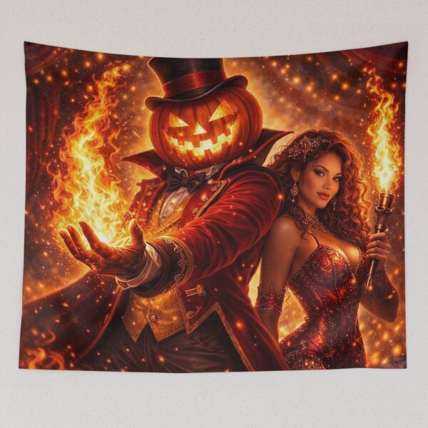 Item preview, Headless Horseman Fire Magician – Fiery Circus Fantasy Halloween Art designed and sold by TheHorsemanRidesAgain.