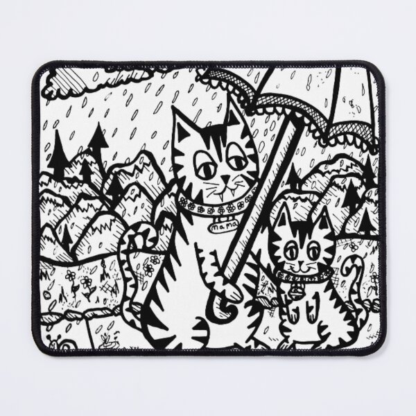 Item preview, Greyscale Rainy Day Mom Cat Holding Umbrella For Baby Kitten designed and sold by KayTurtless.