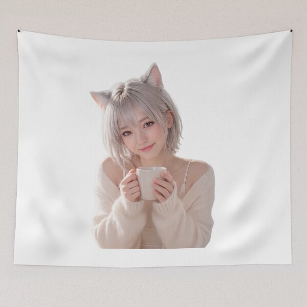 Item preview, Warm Welcome – Cozy Cat-Eared Companion with a Coffee Mug designed and sold by RinaWorksJP.