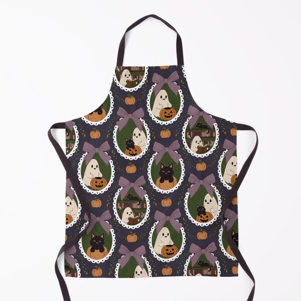 Item preview, Cute Coquette Halloween Ghosts Black Cats Pumpkins Vintage Cameo Pattern Purple Cottagecore designed and sold by Pharmkitty.