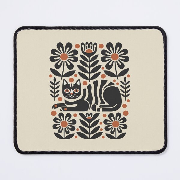 Item preview, Mid Century Modern Boho Black Cat Retro Floral Pattern designed and sold by Cipher & Soul.
