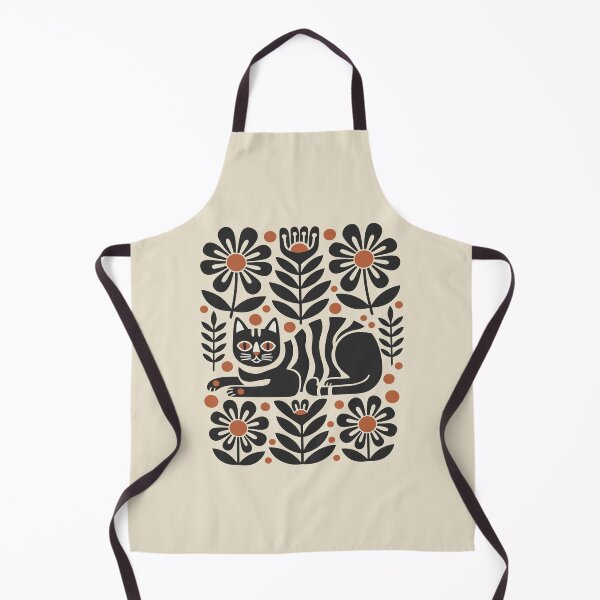 Item preview, Mid Century Modern Boho Black Cat Retro Floral Pattern designed and sold by Cipher & Soul.
