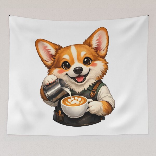 Item preview, Cute Corgi Barista Latte Art Premium Coffee Dog Illustration designed and sold by builtforyou.