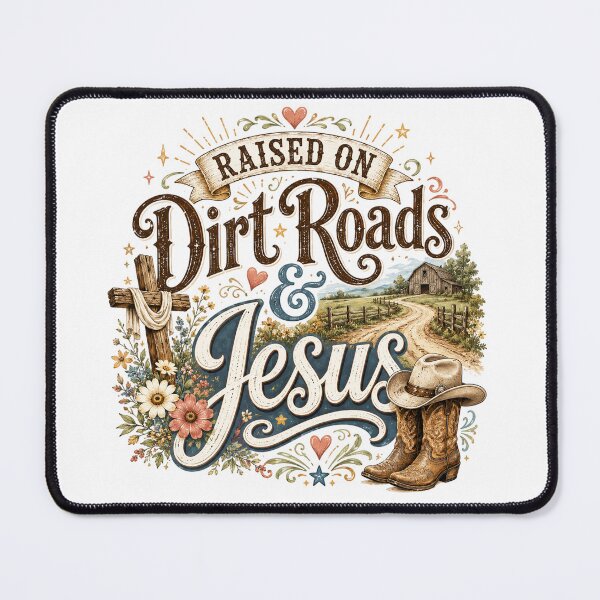 Item preview, Raised on Dirt Roads & Jesus – Rustic Country Faith designed and sold by SweetTeezPrints.
