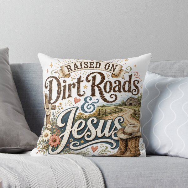 Item preview, Raised on Dirt Roads & Jesus – Rustic Country Faith designed and sold by SweetTeezPrints.