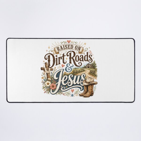 Item preview, Raised on Dirt Roads & Jesus – Rustic Country Faith designed and sold by SweetTeezPrints.